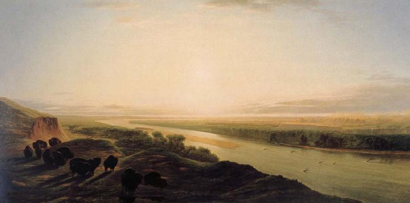 Jean-Baptiste Deshays A Herd of Bison Crossing the Missouri River Sweden oil painting art